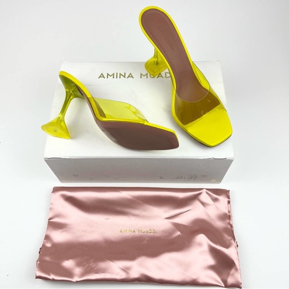 Amina Muaddi Lupita PVC Heels Yellow PVC Mules Clear Yellow Pumps EU 41 US 11 - Picture 1 of 16